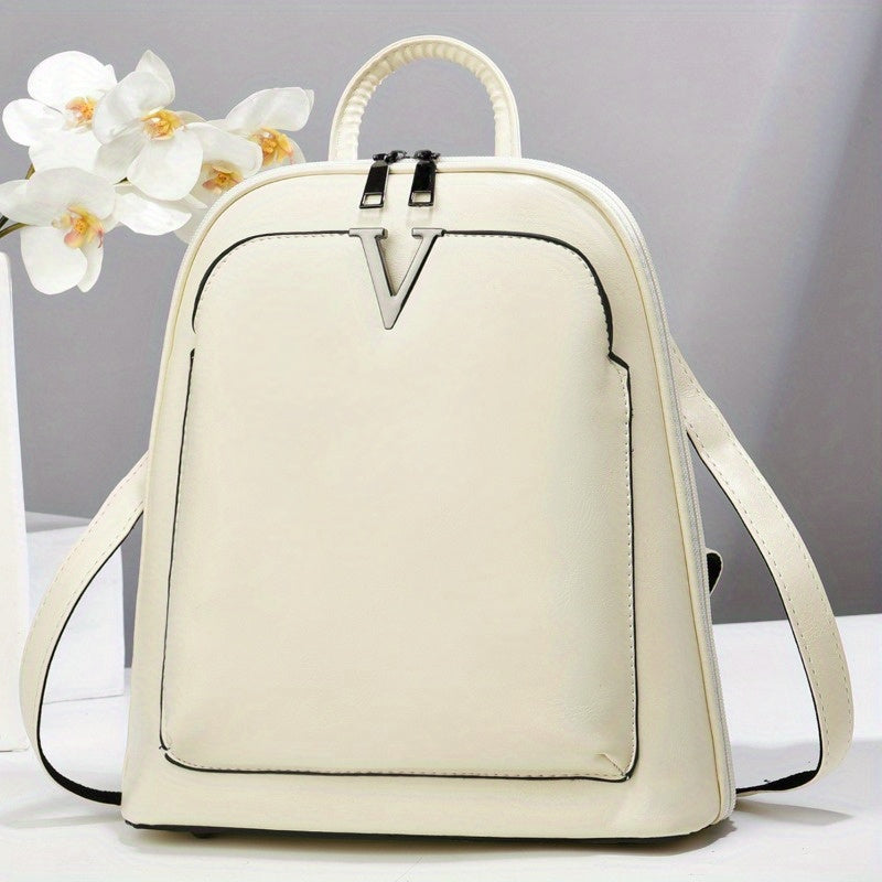 A 2024 Simple and Fashionable Double Shoulder Bag, Solid Color, Women's Casual Travel Bag, Computer Bag, Backpack, Student School Bag