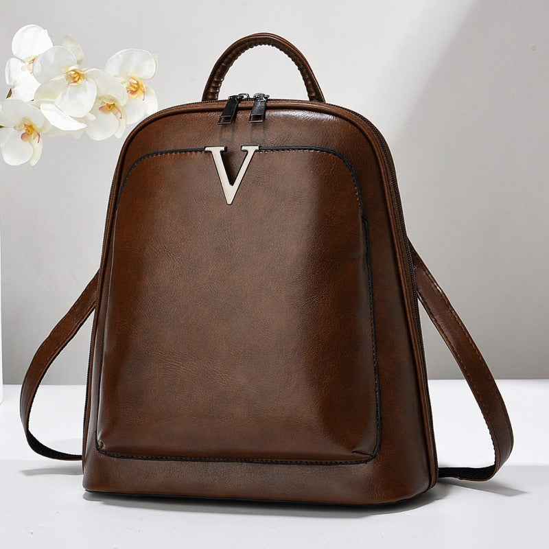 A 2024 Simple and Fashionable Double Shoulder Bag, Solid Color, Women's Casual Travel Bag, Computer Bag, Backpack, Student School Bag