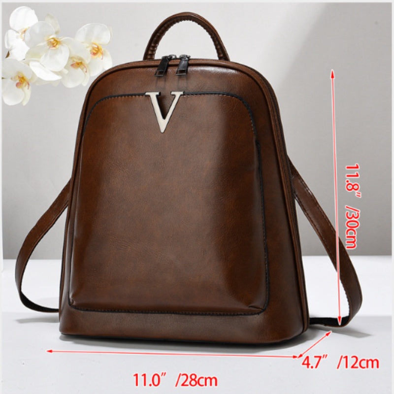 A 2024 Simple and Fashionable Double Shoulder Bag, Solid Color, Women's Casual Travel Bag, Computer Bag, Backpack, Student School Bag