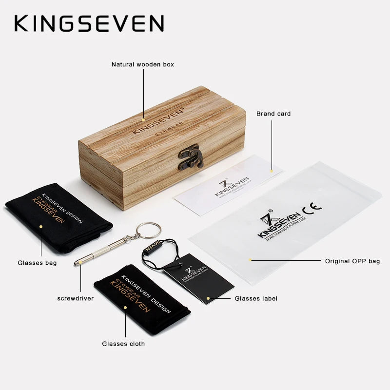 KINGSEVEN Brand 2023 Fashion Handmade Natural Wooden Sunglasses For Men Women Polarized Sun Glasses UV400 Mirror Male Eyewear