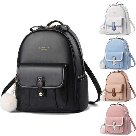 Simple Solid Color Pu Leather Shoulder Backpack Fashion Small Rucksack Cute Mini Travel Backpack Girl Teenager Leather Backpacks