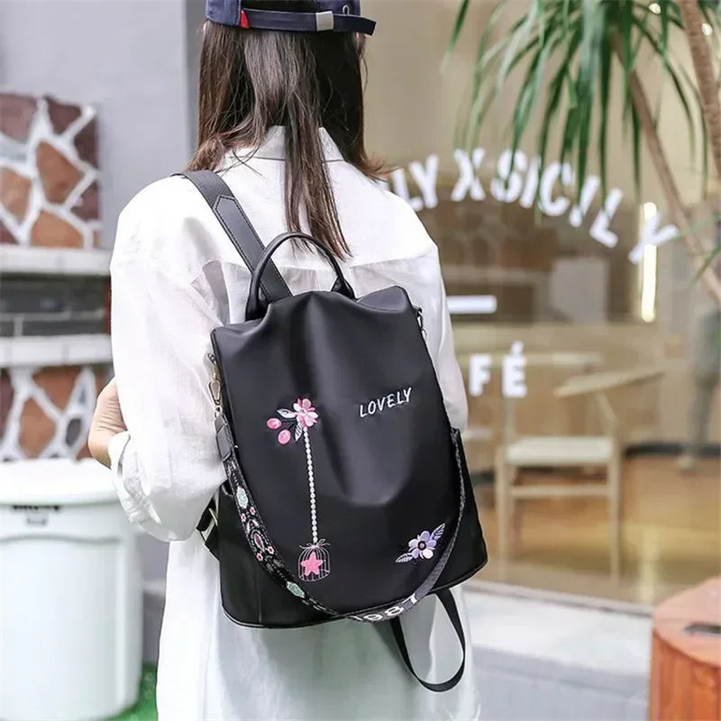 Waterproof Oxford Embroidery Women Backpack Fashion Anti-theft Large Capacity Female Travel Casual Backpacks School Laptop Bag