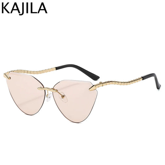 Cat Eye Rimless Sunglasses Women 2025 Luxury Brand Designer Trendy Metal Frameless Sun Glasses For Ladies Vintage Eyewear  UV400