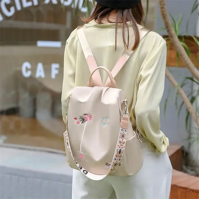 Waterproof Oxford Embroidery Women Backpack Fashion Anti-theft Large Capacity Female Travel Casual Backpacks School Laptop Bag