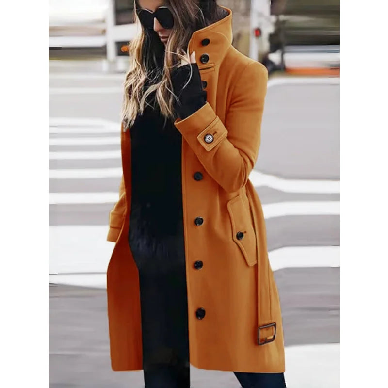 Wool Blend Women's Coat Outerwears Winter Warm Female Jackets Single Breasted Turn-down Collar Long Women's Clothes