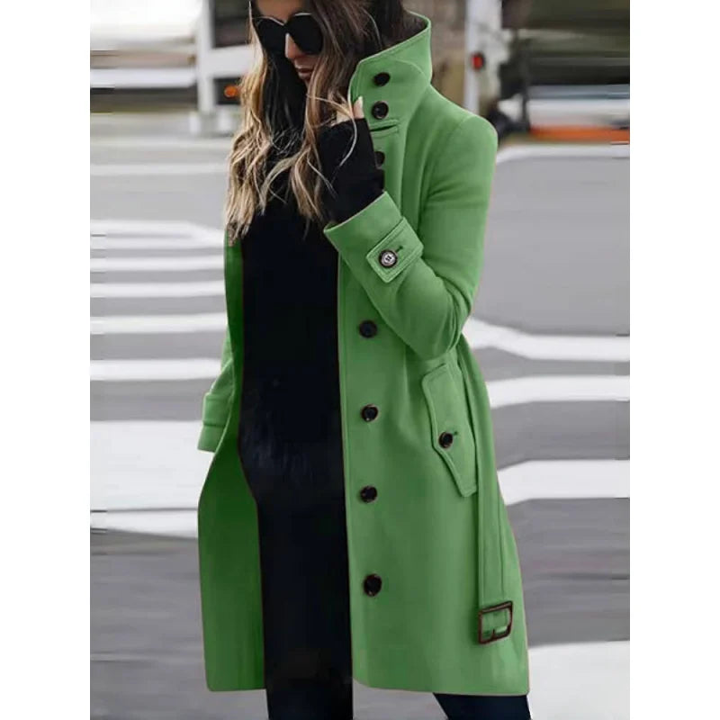 Wool Blend Women's Coat Outerwears Winter Warm Female Jackets Single Breasted Turn-down Collar Long Women's Clothes