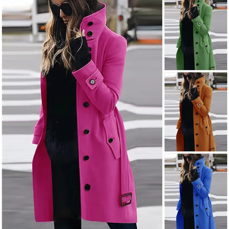 Wool Blend Women's Coat Outerwears Winter Warm Female Jackets Single Breasted Turn-down Collar Long Women's Clothes