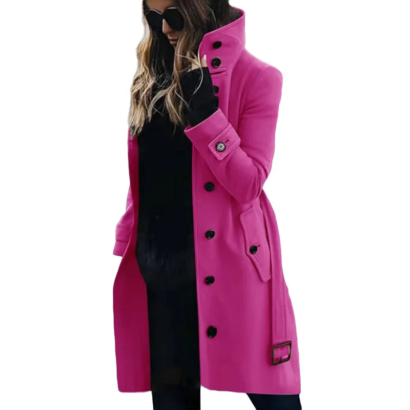 Wool Blend Women's Coat Outerwears Winter Warm Female Jackets Single Breasted Turn-down Collar Long Women's Clothes