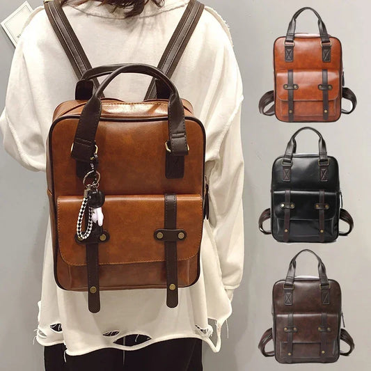 High Quality Pu Leather Women's Backpack Fashion New Designer Vintage New Ladies Travel Backpack Solid Color Women Shoulder Bags