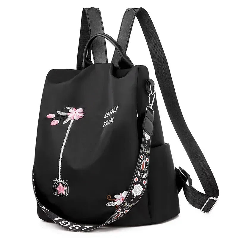 Waterproof Oxford Embroidery Women Backpack Fashion Anti-theft Large Capacity Female Travel Casual Backpacks School Laptop Bag