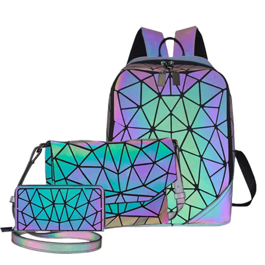 Laser Luminous bao bag Sequin set Backpack for women's shoulder bag School Girls Backpack Female Design Backbag holographic bag