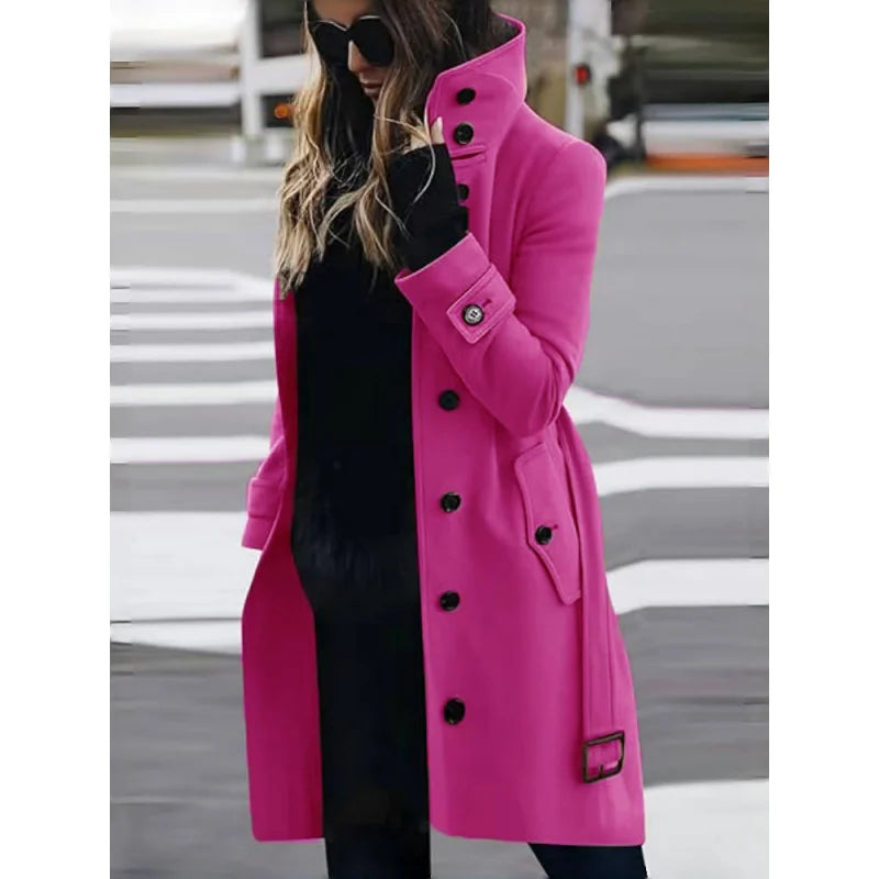 Wool Blend Women's Coat Outerwears Winter Warm Female Jackets Single Breasted Turn-down Collar Long Women's Clothes