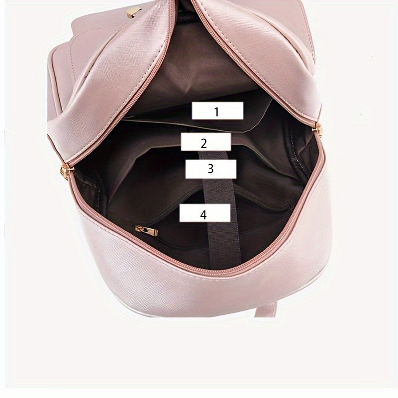 Chic Pink Bowknot Women's Backpack - Sweet & Cute, Faux Leather with Adjustable Straps and Zip Closure